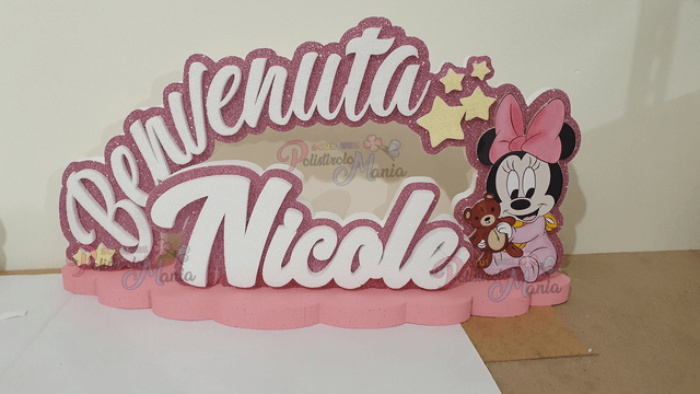Polistirolo  semi arco nascita: Benvenuto + nome+personaggio